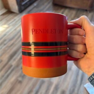 Pendleton Red Ceramic Mug with Black and Tan Stripe Accents